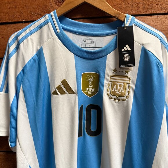Adidas Argentina Soccer Jersey Mens 2XL Striped Messi #10 World Cup 2022 NEW - Picture 3 of 15